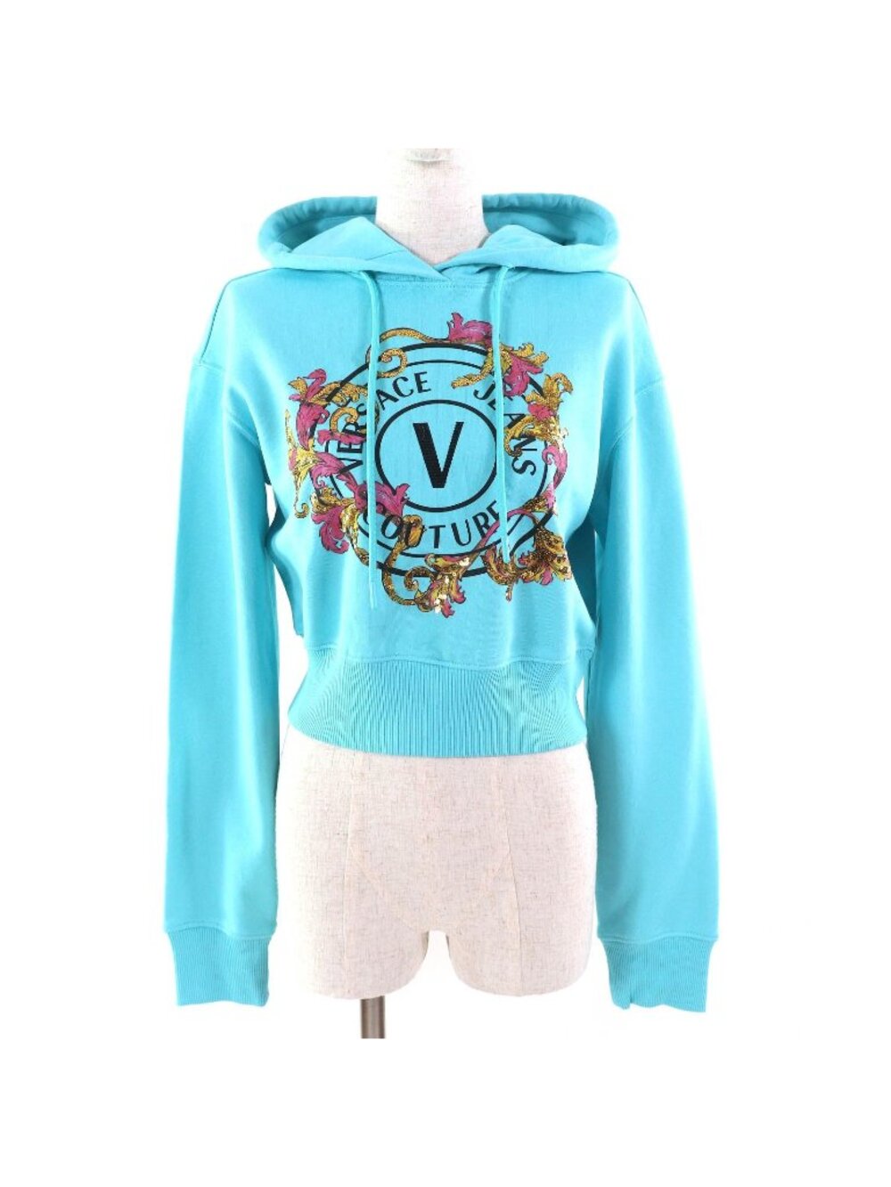 Versace Jeans Couture Logo Sequin Decoration Cropped Hoodie Blue S